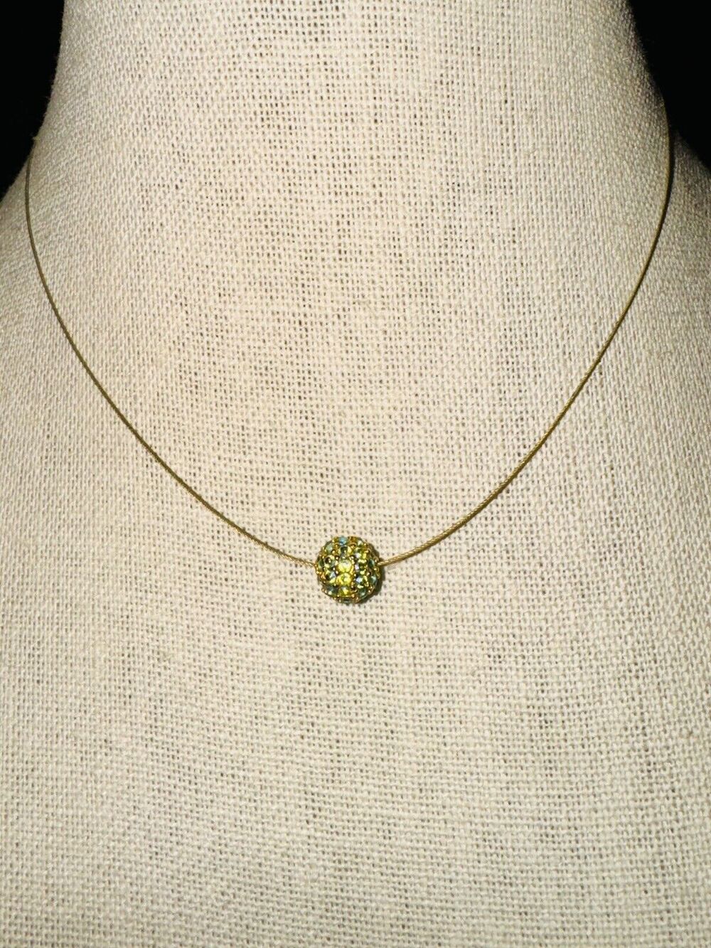 Monet Gold Tone Rhinestone Disco Ball Sliding Pendant Necklace